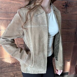 St. John’s Bay Washable Suede Jacket Neutral Soft Sage Zip Front size M